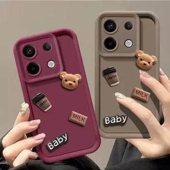 Милый чехол для телефона с 3D медведем, кофе, молоком, конфетами, жидкостью для Xiaomi Redmi Note 13 Pro 12 12s 11 11s 10 9 12C 13C 10C K70 K60 K50 Ultra K70E K60E, мультяшный чехол Xiaomi Mi 12 белый