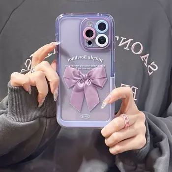 Милый чехол для телефона с 3d рельефным фиолетовым бантом и бабочкой из мультфильма для Iphone 11 12 Promax 13 14 Pro Max, защитная задняя крышка, капа For iphone 14plus