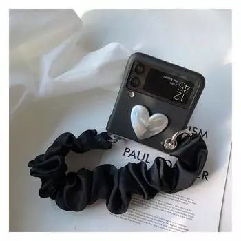 Милый чехол для телефона с 3d сердечком для Samsung Galaxy Z Flip 4, жесткий чехол из ПК для Galaxy Z Flip 3 с тканевым браслетом For Samsung Z Flip 4