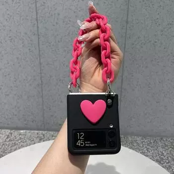 Милый чехол для телефона с 3d сердечком для Samsung Galaxy Z Flip 3, 5 г, жесткий матовый чехол из ПК с портативной цепочкой для рук для Galaxy Z Flip 4 For Samsung Z Flip 4