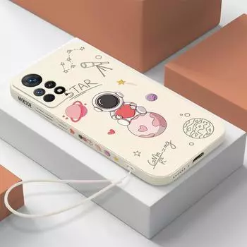 Милый чехол для телефона с астронавтом для Xiaomi 12T 13T Redmi Note 12 4G 11 11E 10 Pro 11s 9s Poco F3 X3 NFC, шнурок с узором, силиконовый противоударный чехол Redmi Note 11E