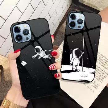 Милый чехол для телефона с астронавтом для Iphone 14 13 11 12 Pro Max Mini Xs Xr X 7 8 6s Plus Se 2022, роскошный чехол из закаленного стекла Fundas For iphone SE 2022