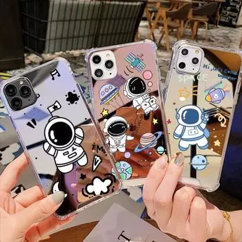 Милый чехол для телефона с астронавтом для Iphone 13 14 Pro 11 12 Max Mini X XS 8 XR 7 Puls с зеркальной поверхностью задняя крышка iPhone7