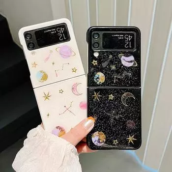 Милый чехол для телефона с блестками и пудрой «Романтическая планета» для Samsung Galaxy Z Flip 3, задняя крышка For Samsung Z Flip 3