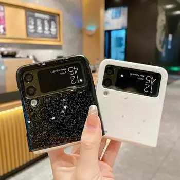 Милый чехол для телефона с блестками и порошками для Samsung Galaxy Z Flip 3 5g, твердая задняя крышка с блестящими звездами и луной, пайетками For Samsung Z Flip 3