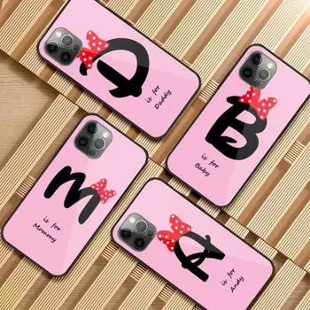 Милый чехол для телефона с буквами алфавита и цветами для IPhone 13 12 11 XS X 8 7 6 Plus Mini Pro Max SE 2022, черный стеклянный чехол из ПК и ТПУ iPhone 13