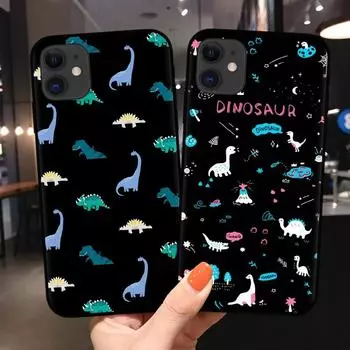 Милый чехол для телефона с динозавром для iphone 11 Pro Max XR XS Max 7 8 6 6s plus, черный силиконовый чехол на заднюю панель, модный мягкий чехол с забавным мультяшным рисунком iPhone 5 5S SE