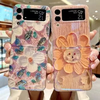 Милый чехол для телефона с изображением голубых лучей и цветком для Samsung Galaxy Z Flip 3 4 5g, задняя крышка для женщин и девочек For Samsung Z Flip 4