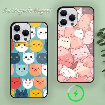 Милый чехол для телефона с изображением кота для iPhone 15 14 13 12 11 Plus Pro Max Magsafe с магнитной беспроводной зарядкой iPhone11promax