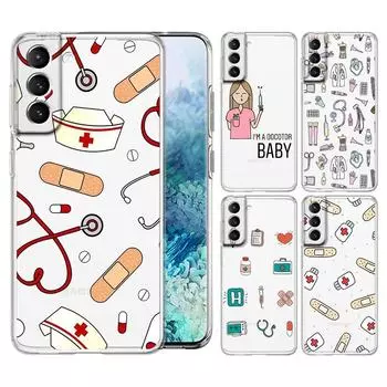 Милый чехол для телефона с изображением медсестры и сердца для Samsung Galaxy S22 S21 S20 FE Ultra 5G S10 S10E S9 S8 Plus Note 10 20, мягкий прозрачный чехол Note 20