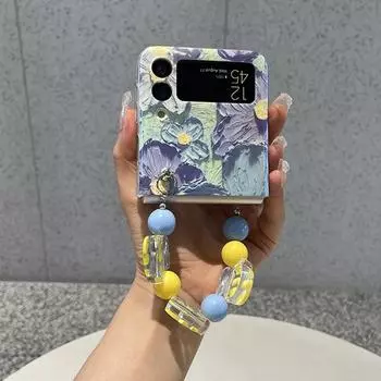 Милый чехол для телефона с изображением улыбки и цветка для Samsung Galaxy Z Flip 3 4 5g, задняя крышка с портативным 3D браслетом с пчелиной бабочкой For Samsung Z Flip 4