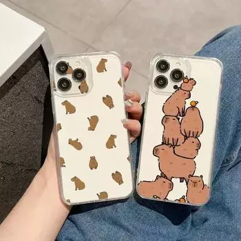 Милый чехол для телефона с капибарой для iPhone Mini 11 12 13 14 15 XPlus Pro Max SE XR с прозрачным корпусом iPhone12PRO