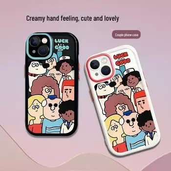 Милый чехол для телефона с мультяшной парой для моделей Apple 14 Pro Max, 11, 12 и 13 — защита от падений. White GOODLUCK. iPhone 11(6.1)
