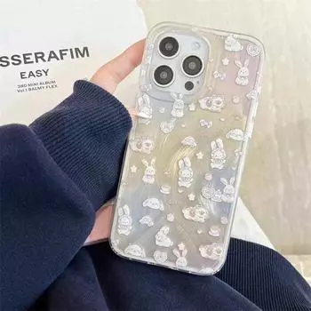 Милый чехол для телефона с мультяшным кроликом для iPhone 16 15 14 13 12 11 Pro Max INS противоударный чехол iPhone 11 белый