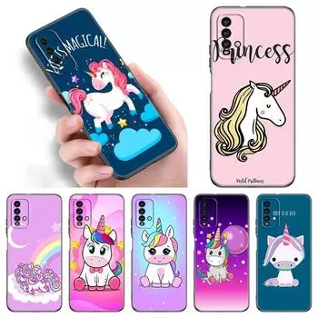 Милый чехол для телефона с мультяшным единорогом для Xiaomi Redmi Note 11 10 9 8 Pro 11T 5G 10T 10S 9S 9T 9i 9C 9A 8T Мягкий черный чехол из ТПУ Funda Redmi 8