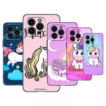 Милый чехол для телефона с мультяшным единорогом для Apple iPhone 13 12 Mini 11 Pro XS Max X XR 8 7 6S 6 Plus SE 2020 5S 5 Мягкий черный чехол из ТПУ iPhone 13 Pro Max