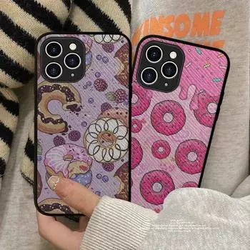 Милый чехол для телефона с мультяшным пончиком, жесткий кожаный чехол для iPhone 11 12 13 Mini Pro Max 8 7 Plus SE 2020 X XR XS Coque iphone 7