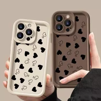 Милый чехол для телефона с принтом любви для iPhone 16 Pro Max 15 14 Plus 13 12 Pro 11 XR XS 8 7 Модные сердца противоударный мягкий чехол из ТПУ iPhone 15 чёрный