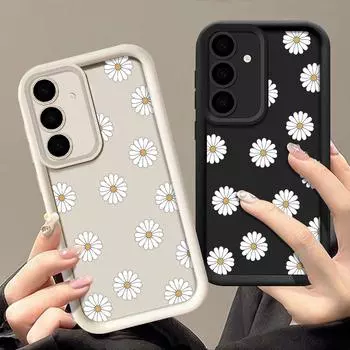 Милый чехол для телефона с принтом в виде маленькой ромашки для Samsung S24 FE S23 Ultra S22 S21 A55 A54 A35 A34 A52 A14, мягкий силиконовый противоударный чехол для защиты объектива Samsung S24 чёрный