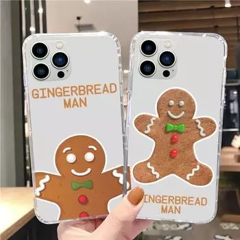 Милый чехол для телефона с пряничным человечком для iPhone 15 12 Mini 13 14 Pro XS Max X 11pro Max SE XR, прозрачный чехол iPhone11PRO