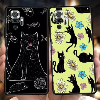 Милый чехол для телефона с рисунком черного кота для Xiaomi Redmi Note 12 5G 10C 10 11 9 8 Pro Plus 9S 7 8T 9T 9A 8A 9C K50 K40 игровой чехол Redmi K40 Gaming