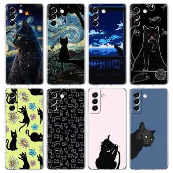 Милый чехол для телефона с рисунком черного кота для Samsung Galaxy S24 Plus S23 S22 S21 S20 FE Ultra 5G S10 S10E S9, мягкий прозрачный силиконовый чехол Samsung S20 Plus