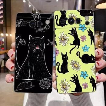 Милый чехол для телефона с рисунком черного кота для Google Pixel 8 A 7 6 Pro 6A 5G, черный мягкий противоударный чехол на заднюю панель, силиконовый чехол из ТПУ Pixel 8 A