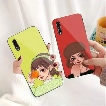 Милый чехол для телефона с рисунком от руки для девушки Huawei P50 P40 P30 P20 Pro Mate 40 30 20 Pro Nova 9 8 7 PC Glass Phone Cover Huawei P50 Pro