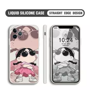 Милый чехол для телефона с розовым платьем и девушкой для iPhone 15, 14, 13, 12, 11, Samsung Galaxy S23 S22 A52 A52S, мягкие квадратные жидкие силиконовые чехлы с полной защитой iPhone 13 Mini чёрный