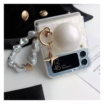 Милый чехол для телефона в виде ракушки для Samsung Galaxy Z Flip 4 3 5g, задняя крышка с кронштейном, портативная нерегулярная жемчужная цепочка для женщин For Samsung Z Flip 4