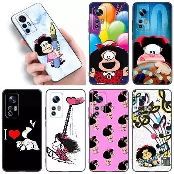 Милый чехол Mafalda для телефона Xiaomi Mi A2 8 9 SE Note 10 10T 11 12 Lite 9T 11T 12S 12T Pro A3 6X 12X Мягкий черный чехол TPU Xiaomi Mi A2(6X)