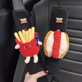 Милый чехол на плечо с мультяшным принтом для ремня безопасности автомобиля - предотвращает напряжение шеи, добавляет стиль салону автомобиля - дизайн унисекс Black velvet shoulder pads чёрный