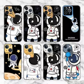 Милый чехол-накладка с изображением астронавта для Apple iPhone 14 11 13 12 Pro 7 XR X XS Max 8 Plus 6 6S 14Pro, черный мягкий чехол для телефона iPhone 6 6S