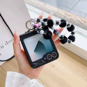 Милый чехол-ремешок из искусственной кожи с блестками и бусинами для Samsung Galaxy Z Flip 6 5 4 3, защита шарниров, противоударный чехол For Samsung Galaxy Z Flip6