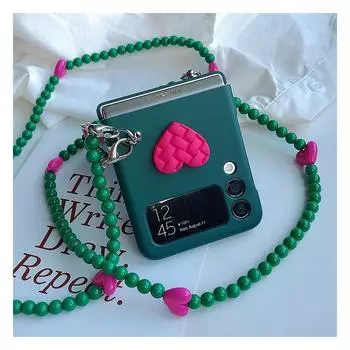 Милый чехол с 3d-тканой текстурой и сердечком для Samsung Galaxy Z Flip 4, жесткий матовый корпус из ПК с ремешком через плечо