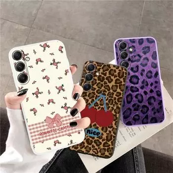 Милый чехол с цветочным леопардовым принтом для iPhone Samsung A55 S24 M35 A06 Xiaomi Redmi Note 13 Pro 14C Huawei Honor Realme, противоударный матовый чехол для телефона с защитой от царапин Samsung Galaxy S9 Plus фиолетовый