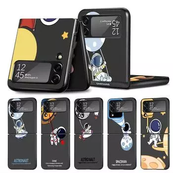 Милый чехол с изображением астронавта из мультфильма для Samsung Galaxy Z Flip 3 4 5G, черный, жесткий корпус для телефона из ПК Z Flip4, роскошный чехол Samsung Z Flip 5G