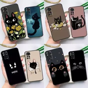 Милый чехол с изображением черного кота для Xiaomi Redmi Note 10 11 Pro 8 9 12 Pro 11S 10S 9S Redmi 9 10 12C 9C 10C задняя крышка Redmi Note 9S