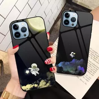Милый чехол с изображением космонавта из закаленного стекла для Iphone 14 13 11 12 Pro Max Mini Xs Xr X 7 8 6s Plus Se 2022, защитный чехол, чехол For iPhone 14 Pro