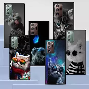 Милый чехол с изображением кота для Samsung Galaxy Note 20 Ultra 10 Lite 9 8 A53 A52 A12 S22 S21 FE S20 Plus, черный силиконовый чехол для телефона с животными Samsung Note 20