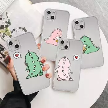 Милый чехол с изображением маленького динозавра для iPhone 14, 11, 12 Pro 13 Pro Max XR XS X 6s 7 8 Plus SE 2020 13, роскошный противоударный прозрачный чехол iPhone 14 Pro Max
