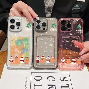 Милый чехол с изображением Санты и Рождеством, прозрачный чехол с отделением для карт для iPhone 16 Pro Max 15 14 Pro 13 12 11, мягкий силиконовый противоударный тонкий прозрачный чехол для телефона iPhone 16 серый