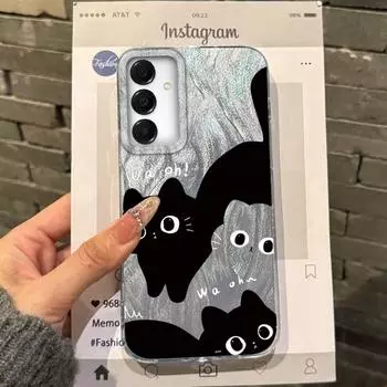 Милый чехол с котиком для Samsung A56 A16 A17 S25 FE Xiaomi Redmi Note 14 13 Pro 14C A5 Huawei Honor 400 200 Lite Pro iPhone 16 Pro Max Противоударный чехол iPhone 16 зелёный