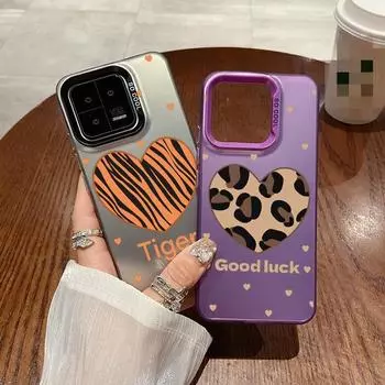 Милый чехол с леопардовым принтом в виде сердца для iPhone 16 Samsung A55 A35 S24 FE Xiaomi Redmi Note 13 Pro 14C Huawei Honor, противоударный бампер для телефона с защитой от царапин Samsung A54 5G