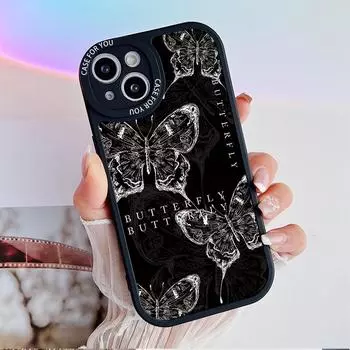 Милый чехол с принтом бабочки, гибкий, мягкий силиконовый, милый мультяшный чехол, полная задняя крышка для iPhone, Samsung, Xiaomi, Redmi iPhone 6 чёрный