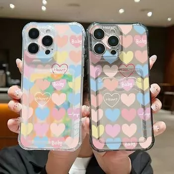 Милый чехол с принтом в виде сердечек любви и слотом для карт для iPhone 16 Pro Max 15 14 Pro 13 12 11, мягкий прозрачный силиконовый противоударный защитный чехол для телефона iPhone 16 серый