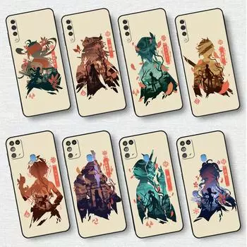 Милый чехол с рисунком аниме Genshin Impact для Samsung Galaxy A50 A02s M31 A70 A30 A10 A20e A40 A10s M30s M51 M52 M22 M32, черный чехол для телефона Samsung A70