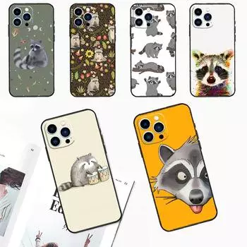 Милый чехол с рисунком енота для iPhone 15 14 Plus 11 12 13 Pro Max Mini X XR XS Max 7 8 Plus SE 2020 задняя крышка iPhone X XS