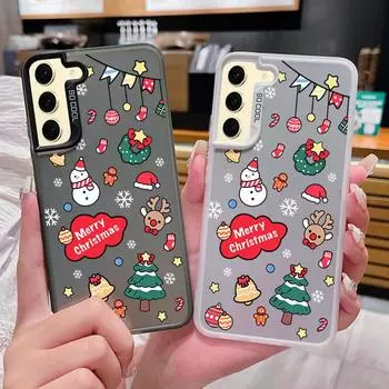 Милый чехол с рисунком из лазера IMD для Samsung S24 S23 Ultra S22 Plus S21 S20 FE A54 A53 A52, защитный чехол для объектива из жесткого ПК, противоударный чехол для телефона Samsung S24 серый