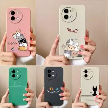 Милый чехол с рисунком кота из мультфильма для Vivo Y38 Y28 Y03 T3x Y200i 5G, задняя крышка, жидкий силикон, матовая защита камеры, защита от падения, популярные чехлы для телефонов Vivo Y03